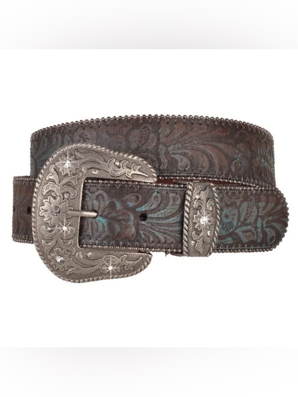 Most Wanted USA Embossed Belt with Rhinestone Buckle – Size Small